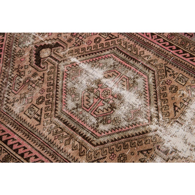 Textile 1960s Vintage Distressed Handmade Geometric Peach Wool Rug For Sale - Image 7 of 9