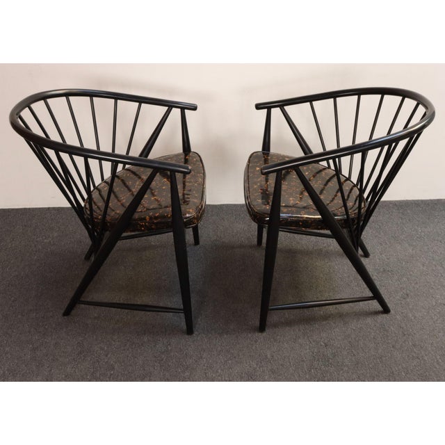 Vintage Pair Swedish Ebonized Beechwood Sunfeather Lounge Chairs by Sonna Rosen For Sale - Image 4 of 18