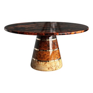 "Goodwood" Round Table With Unique Woods and Bronze Details, Handmade For Sale