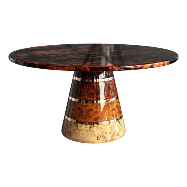 "Goodwood" Round Table With Unique Woods and Bronze Details, Handmade For Sale