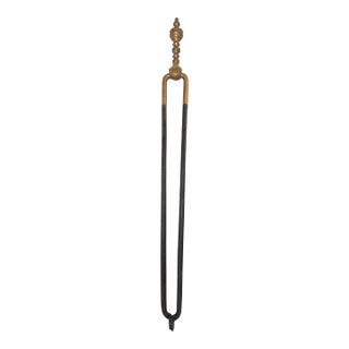 Antique 18th Century Wrought Iron Turned Brass English Fireplace Tongs Tool 6 For Sale
