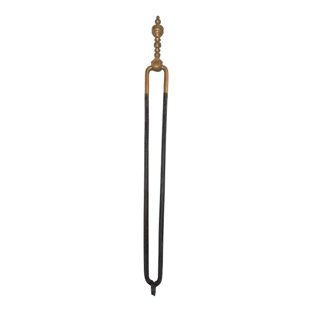 Antique 18th Century Wrought Iron Turned Brass English Fireplace Tongs Tool 6 For Sale
