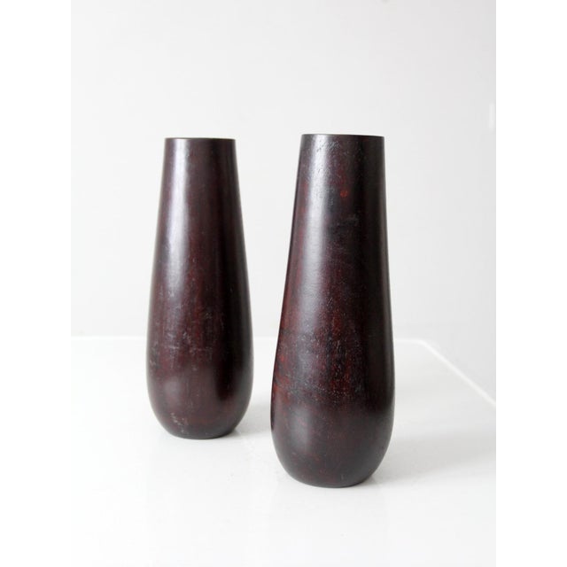 Wood Vintage Wooden Vases With Glass Inserts Pair For Sale - Image 7 of 9