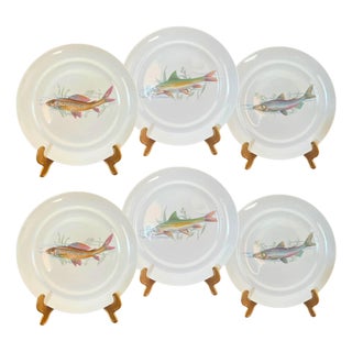 French Limoges Porcelain Fish Platter Set, 1930, Set of 6 For Sale