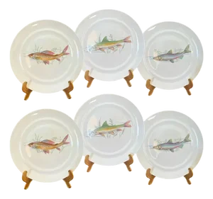 French Limoges Porcelain Fish Platter Set, 1930, Set of 6