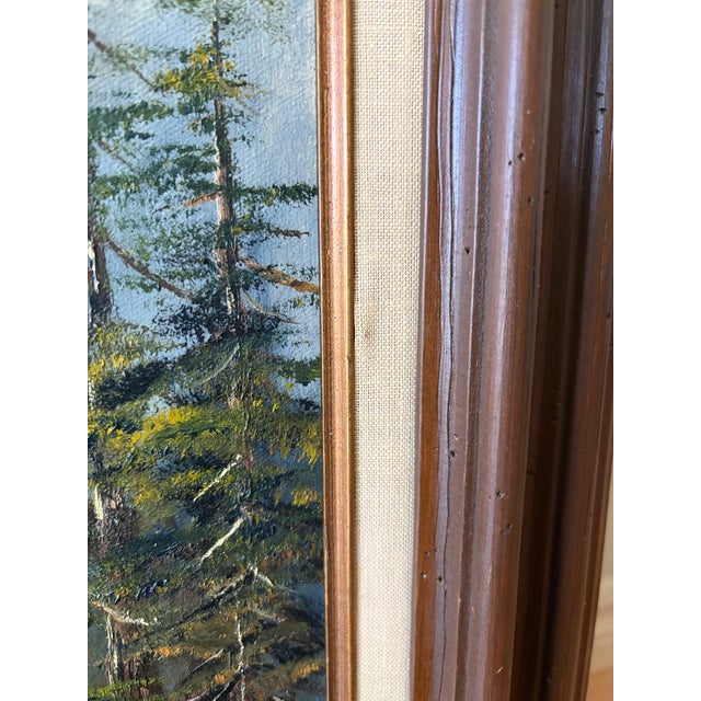 Vintage Signed Original Mountain Landscape Oil Painting on Canvas | Framed Alpine Forest Scene | 31” X 25.5” For Sale In San Diego - Image 6 of 13