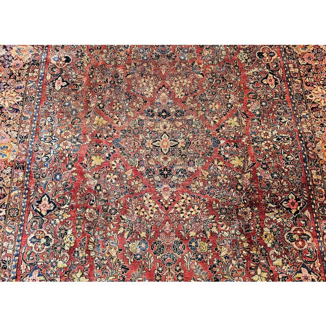 Antique Oversized Persian Sarouk Area Rug, Hand-Knotted Wool, Allover Floral Pattern, 10x17, Red & Navy For Sale - Image 13 of 18