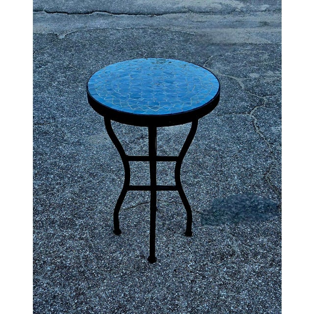 Moroccan 16" Mini Moroccan Mosaic Accent Table – Petrol Blue Tile Top For Sale - Image 3 of 9