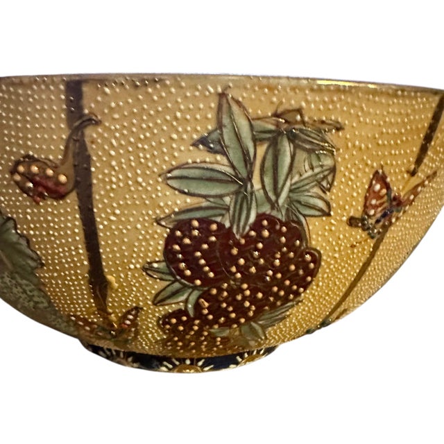 Japanese Vintage Oriental Moriage Rose and Fruit Porcelain Bowl For Sale - Image 3 of 12