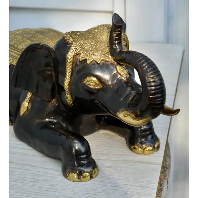 Vintage Thai Ornate Two Tone Bronze Elephant Statue For Sale - Image 10 of 12