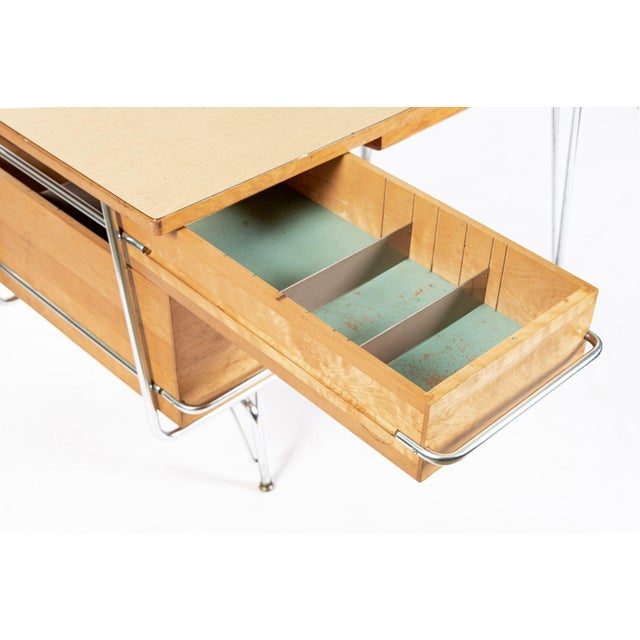 Kem Weber Trimline Desk for Heywood Wakefield, Mid Century Modern Birch and Chrome Office Desk, 1950s For Sale - Image 10 of 16