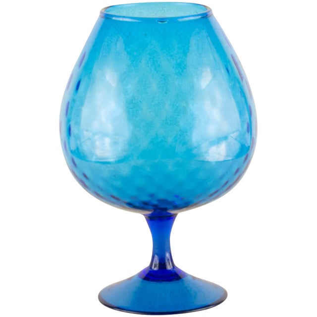 Vintage Empoli Style Blue Stemmed Glass For Sale
