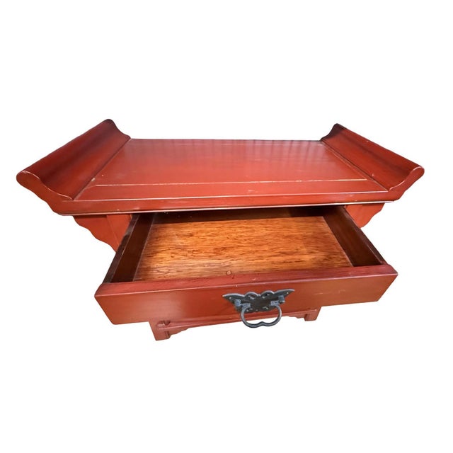 Wood Vintage Chinese Red Lacquered Altar-Form Small Chest For Sale - Image 7 of 10