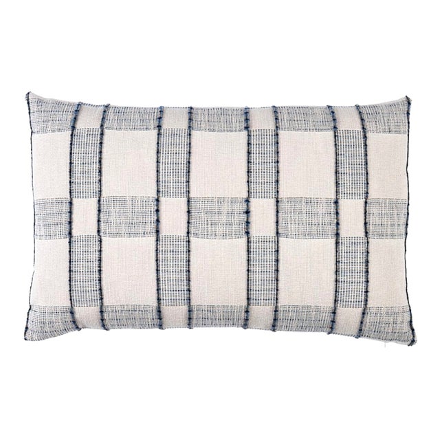 Elko Woven Pillow Cover in Indigo Natural, 12x20 Pillow For Sale
