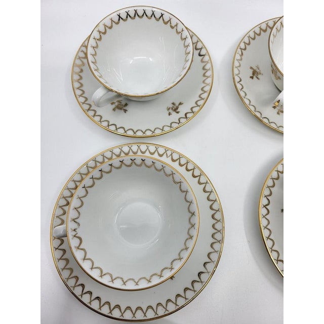 French Empire Style Porcelain Tea Service Decorated with Fine Gold from Sologne, 20th Century, Set of 15 For Sale - Image 6 of 18