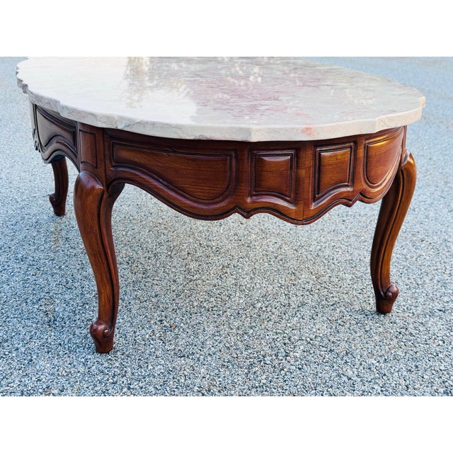 1960s Vintage 1960s Provincial Pink Oval Marble Top Coffee Table For Sale - Image 5 of 7