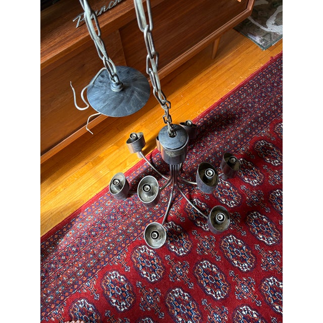 Marcello Fantoni 1960s Italian Brutalist Marcello Fantoni Iron Mid Century Chandelier For Sale - Image 4 of 6