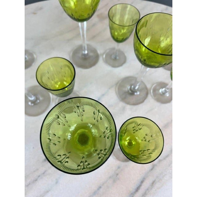 Antique Baccarat Green Crystal Glassware Set, Set of 12 For Sale - Image 3 of 11