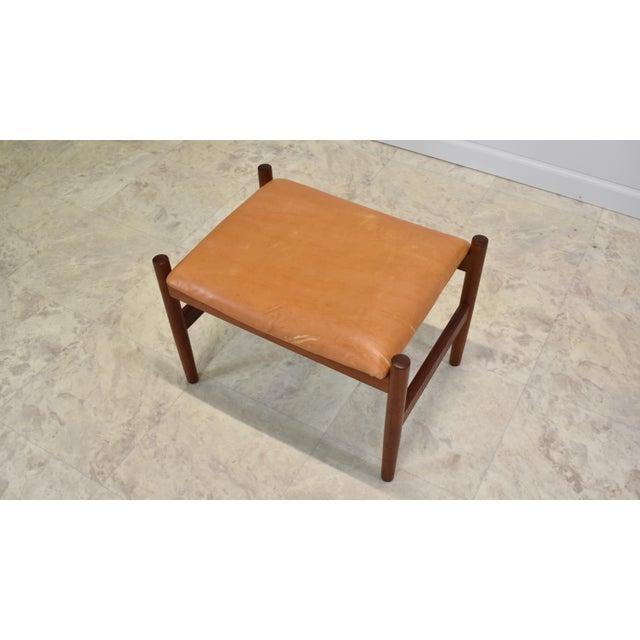 Mid Century Danish Leather Footstool Attributed to Spottrup Mobelfabrik For Sale - Image 12 of 18
