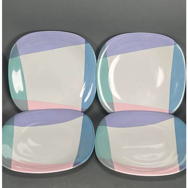 Iconic 80's Mikasa pastel color block goodness! Four dinner plates included in this listing, each plate measures...