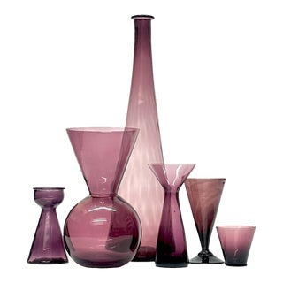 Vintage Conical Amethyst Glass Vessel Curation - Group of 6 For Sale
