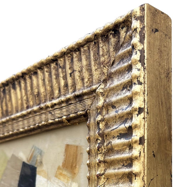 Contemporary Neutral Abstract Oil Painting in Vintage Gold Frame For Sale In New York - Image 6 of 6