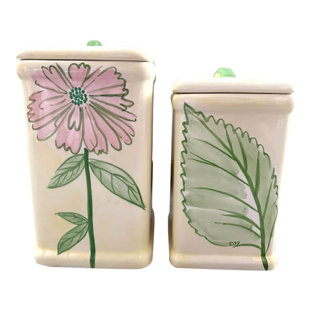 Vintage 1999 Art Home International Floral Ceramic Canisters, a Pair For Sale