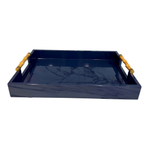 Navy Blue Lacquered & Bamboo Tray