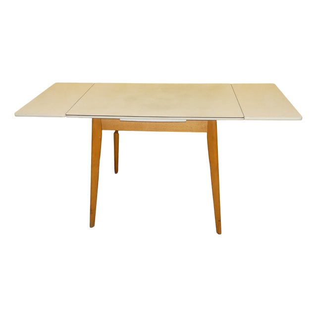 Extendable Kitchen Dining Table in Wood and Resopal, 1950s For Sale