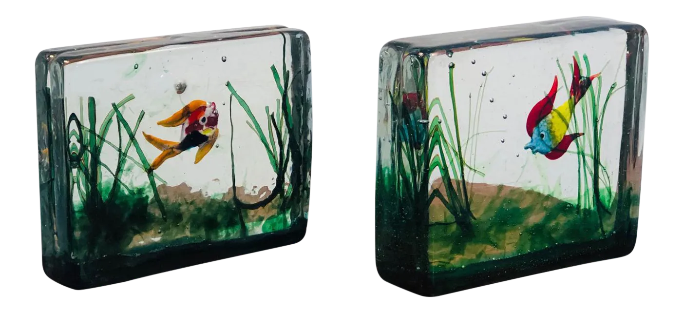 1950s Alfredo Barbini Cenedese Murano Glass Aquarium Bookends by