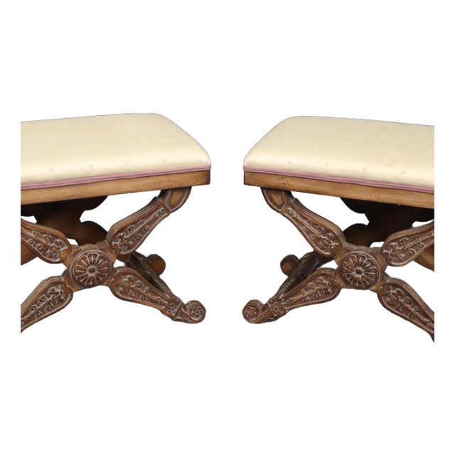 This is a fantastic pair of hand-made Maison Jansen style X form benches. The benches are in good condition with hand-...