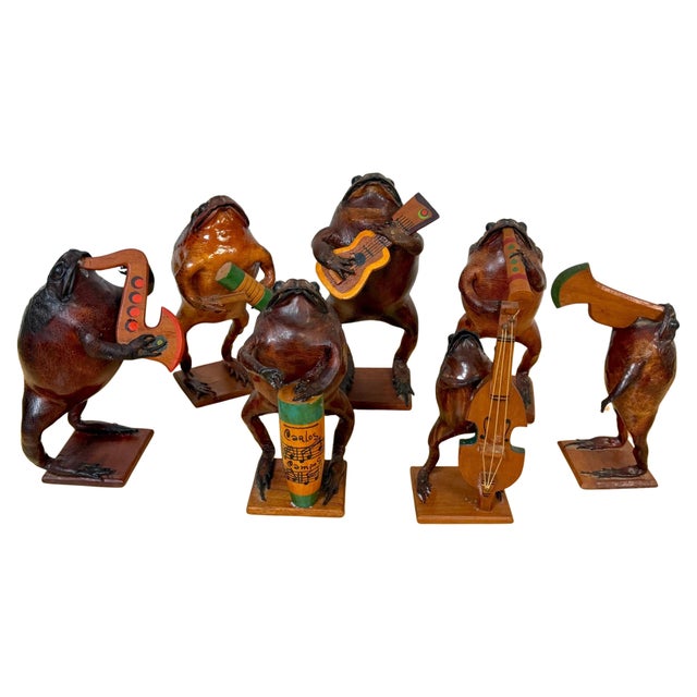 Mid-20th C. Mexican Hand-Carved Seven-Piece Frog Orchestra, with Carlos Campos For Sale - Image 9 of 18