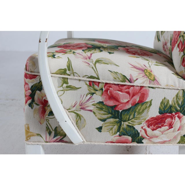 Danish Club Chair with Floral Fabric and White Hand-Painted Frame from Josef Frank, 1940s For Sale - Image 12 of 14