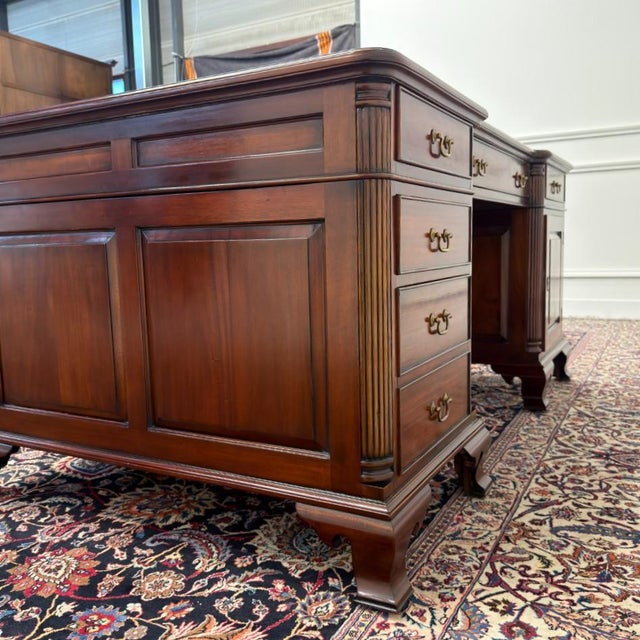 Metal English Partner Desk with Green Leather For Sale - Image 7 of 18