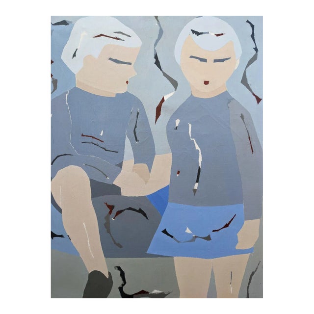 Mid-Century Modern "The Pair" Swedish Abstract Figurative Oil Painting by Hans Osswald, Unframed For Sale