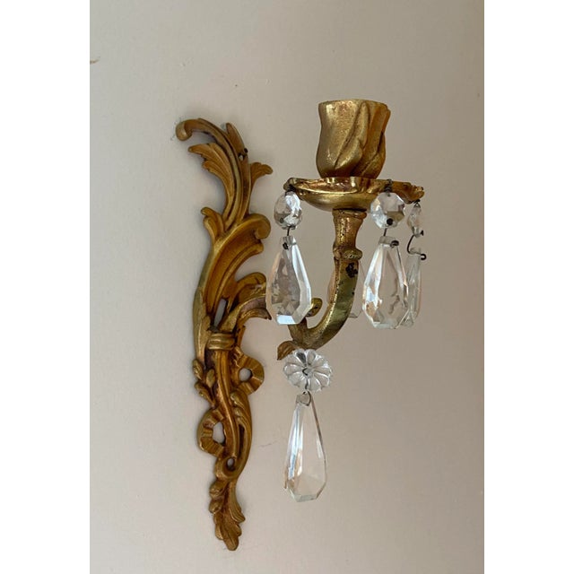 Metal Mid 20th Century Louis V Rocco Bronze and Crystal Scones - a Pair For Sale - Image 7 of 13