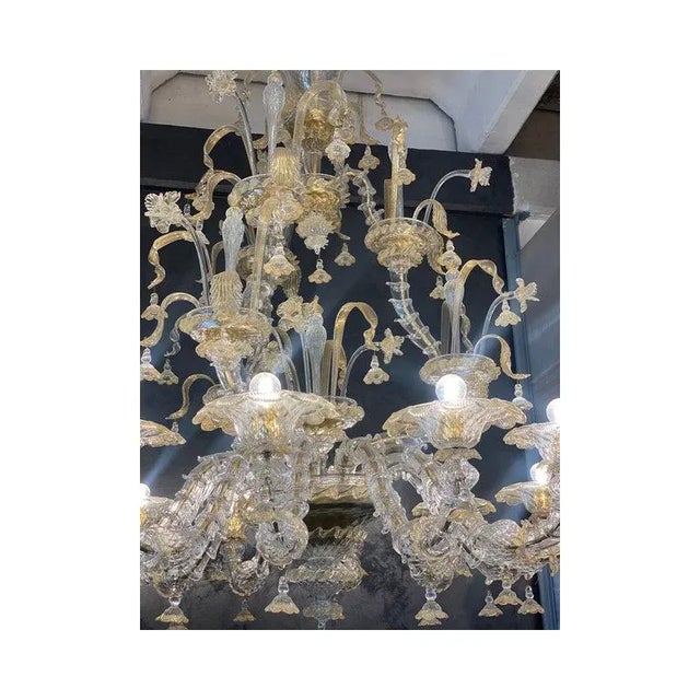 Glass Floral Venetian Ca Rezzonico Gold Chandelier in Murano Glass For Sale - Image 7 of 13