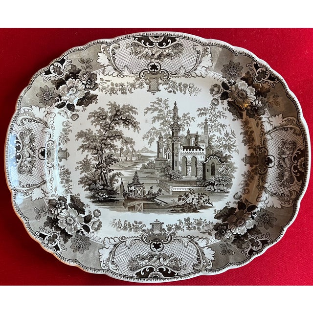 Antique 19th Century Knight Elkin and Co (Ke & Co) Staffordshire Pottery Brown Transferware Platter in the Pennsylvania Pattern Circa 1845 For Sale - Image 9 of 9