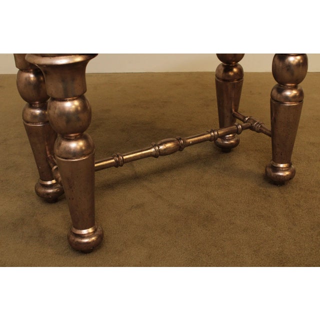 Wood Custom Silver Finished Leather Tufted Bench For Sale - Image 7 of 13