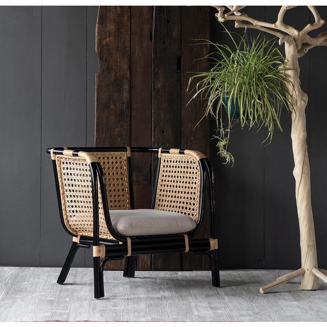 New special order item. Not vintage. Crafted from black-toned bamboo framing and beige-colored rattan weave, the Quay...
