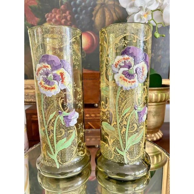 Pair of Antique Mont Joye Legras Enameled Art Glass Vases For Sale In Kansas City - Image 6 of 7