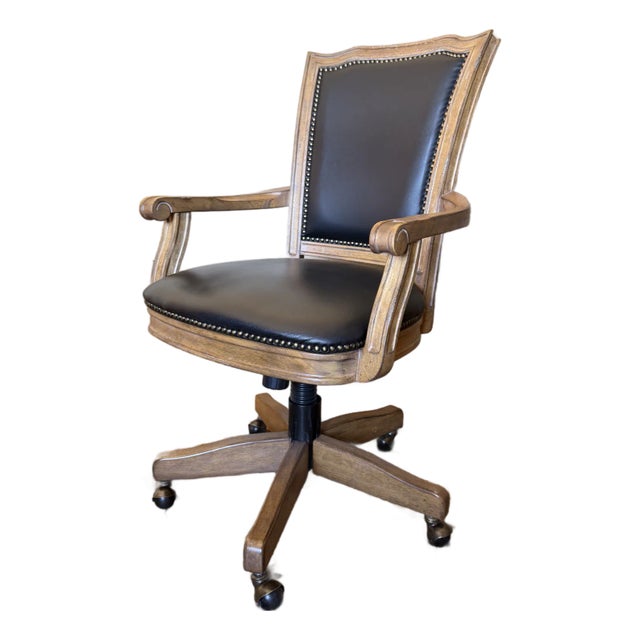 Hekman Black Leather Executive Brown Desk Chair For Sale