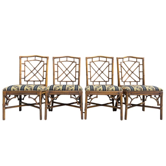 Lexington Furniture Vintage Palm Beach Regency Fretwork Rattan Dining Chairs | Set of 4 For Sale - Image 4 of 12