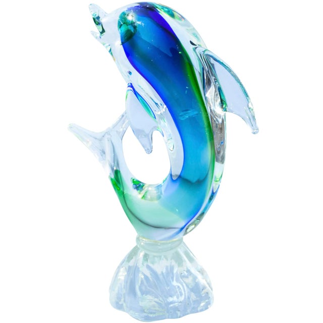 Glass Vintage Handblown Italian Blue & Green Murano Art Glass Dolphin For Sale - Image 7 of 11