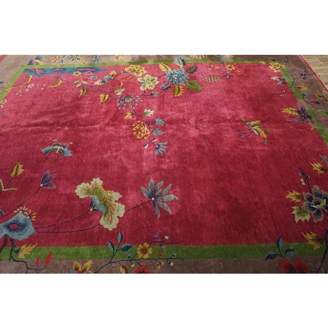 Art Deco 1920s Beautiful Red Antique Chinese Art Deco Wool Rug Carpet by Nichols Workshop For Sale - Image 3 of 9