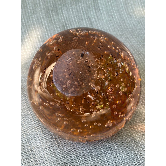 Vintage Controlled Bubble Amber Glass Paper Weight For Sale - Image 10 of 13