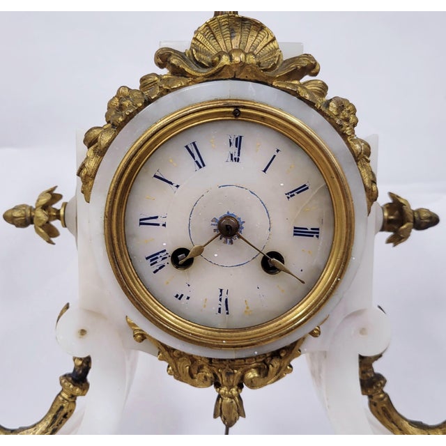 French 19th C Belle Epoque Gilt Bronze Enamel & Alabaster Mantle Clock For Sale - Image 10 of 18