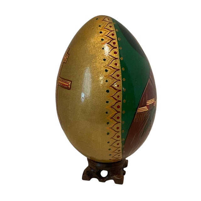 Hand Painted Lacquered Wood Egg of Mother of God Virgin Mary & Jesus on Stand For Sale - Image 4 of 13