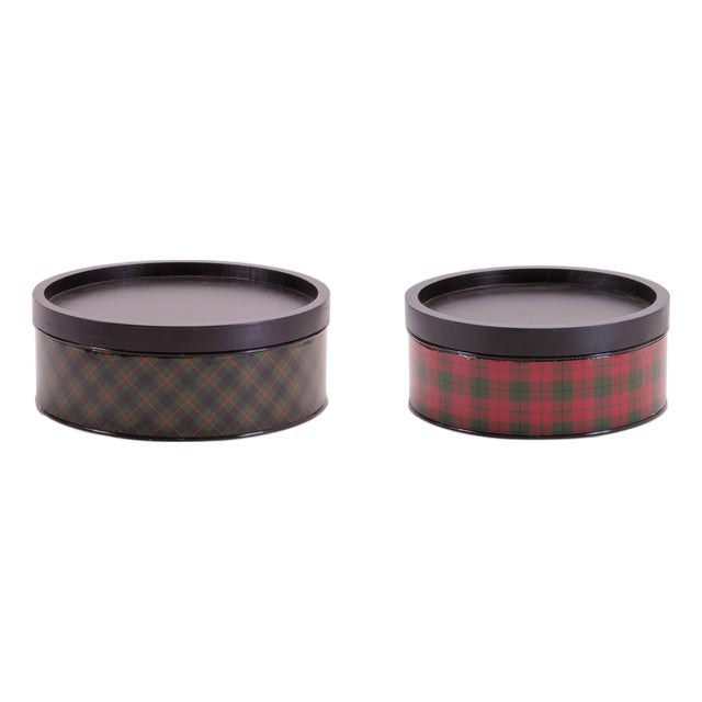 Plaid Iron Canister (Set of 2) For Sale