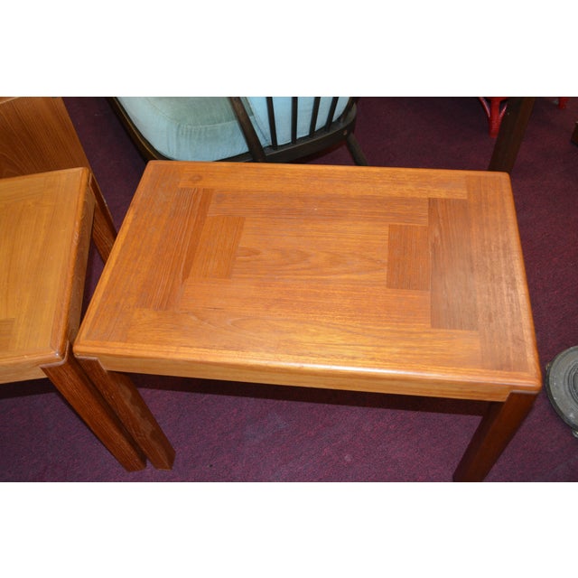 1960s Pair Mobelfabrik Denmark Golden Solid Teak Wood Rectangular End / Side Tables - Mid Century For Sale - Image 5 of 17